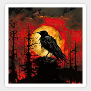 Raven Full Moon Red Sky fantasy art Sticker